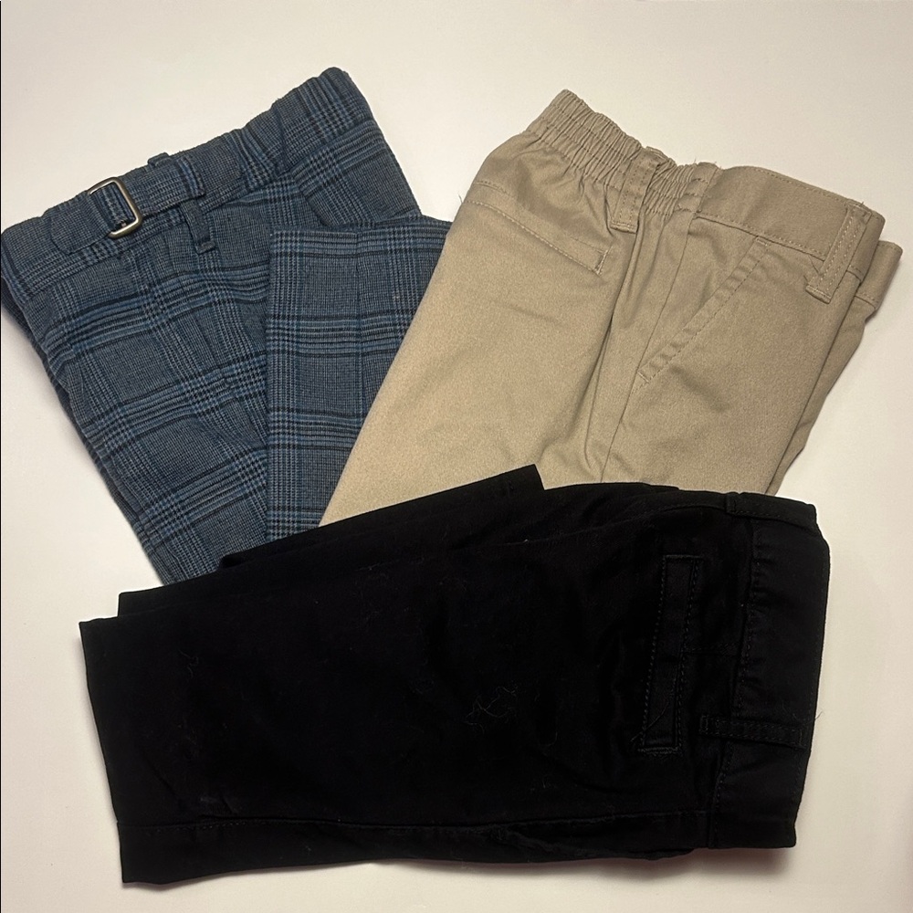 Janie and Jack Kids Chinos in Blue Plaid, Khaki, and Black GUC 4